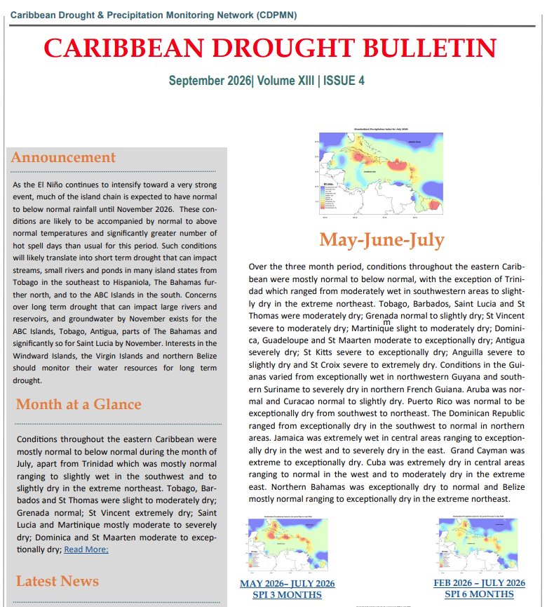 Caribbean Drought Bulletin September 2026 (CDPMN)