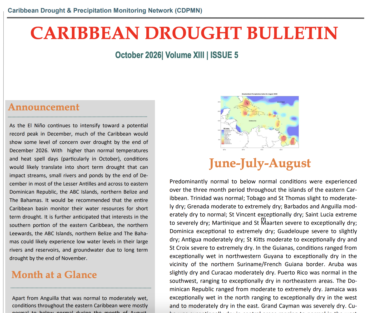 Caribbean Drought Bulletin October 2026 (CDPMN)
